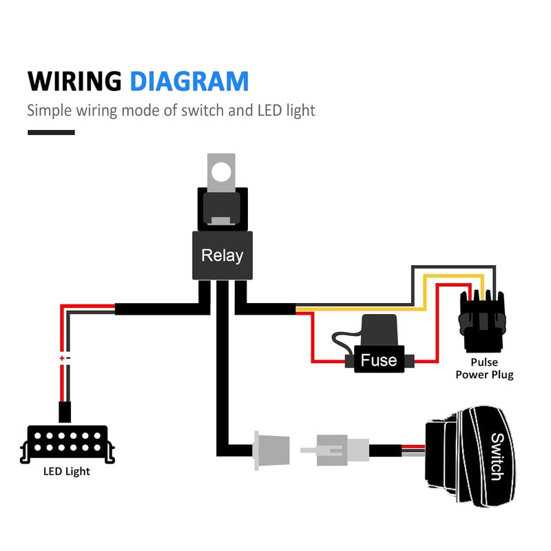 Wsays Plug & Play Spot Lights Wiring Harness Kit 12V 16AWG Pulse Power Bar Plug Connector Rocker Switch 2 Lead Wiring Harness Kit Compatible with Polaris Ranger RZR General 2018-2025 - Image 2